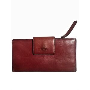 Fossil Leather Wallet Red Snap Closure Bifold Wristlet Strap Clutch